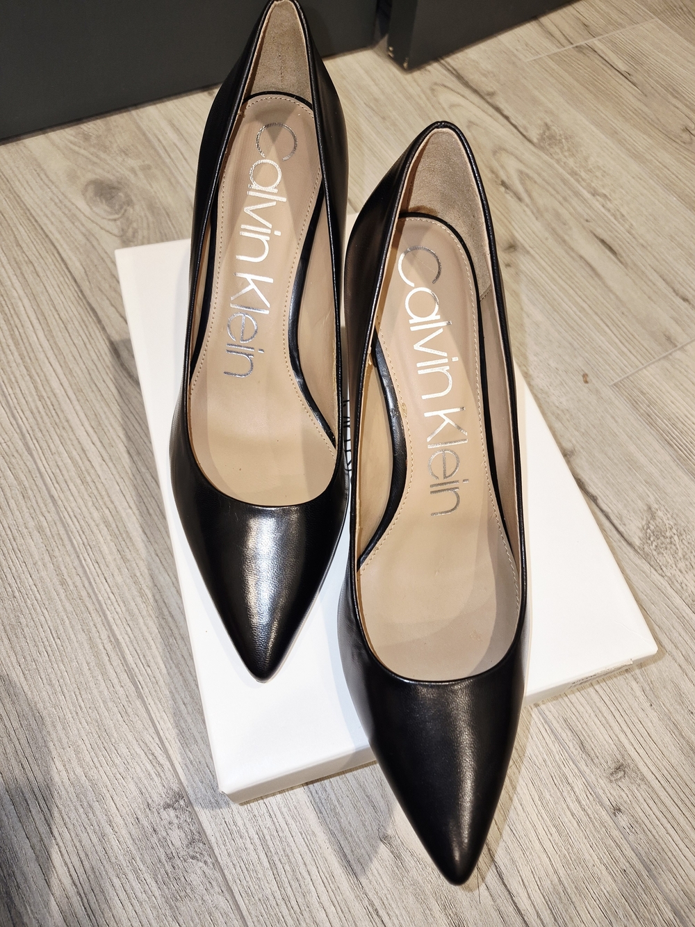 Calvin Klein Black Leather Pointed Toe Pumps